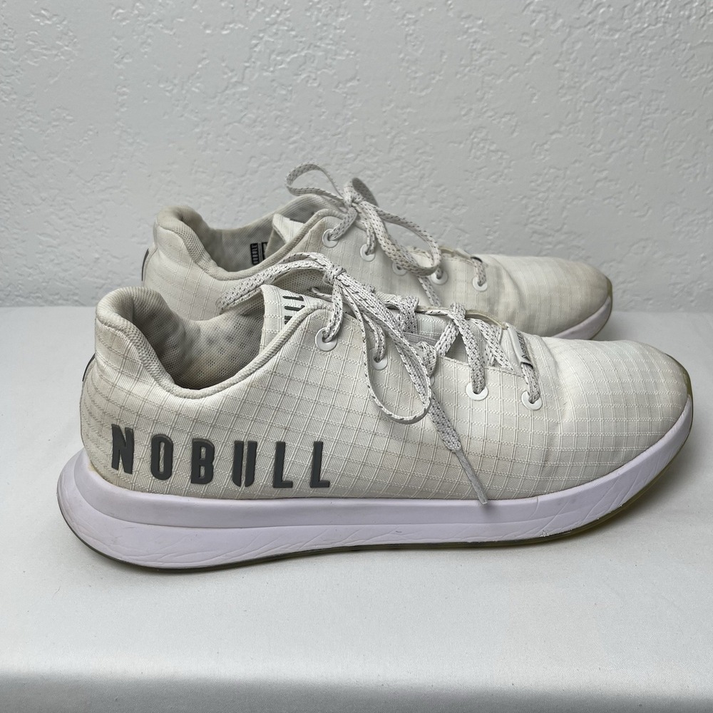 NOBULL Men's Lace-Up Low Top Athletic Sneakers Breathable White/Gray Gum 9.5